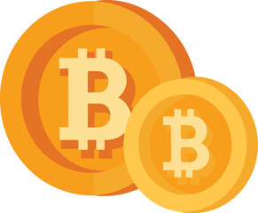 vector-style illustration of Bitcoin coins. The coins should be orange and gold in color with a large '₿' Bitcoin symbol.