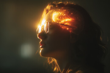 Neural Glow – Side Portrait of Woman with Illuminated Brain Circuitry