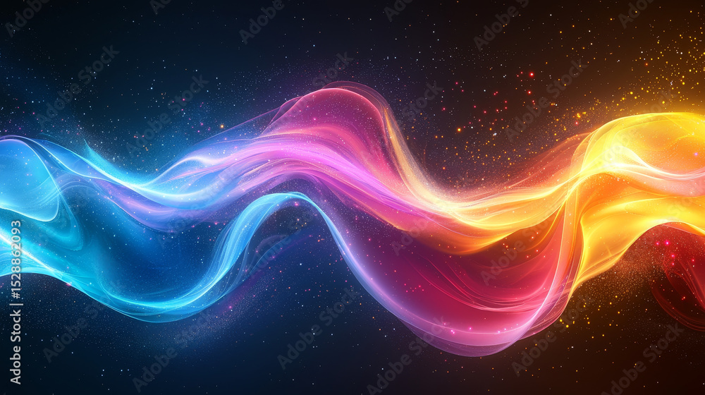 Poster graceful light wave in vivid colors flowing over a deep background, featuring seamless transitions f
