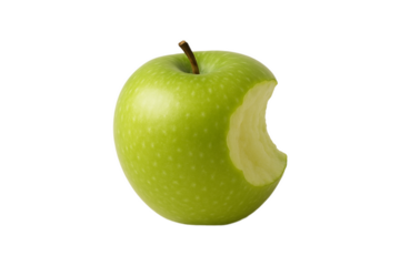 green apple on white background, bitten, got bitten 