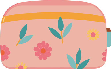 Floral Rectangular Makeup Pouch makeup bag icon vector illustration on transparent background.