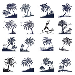 silhouette palm tree on white background