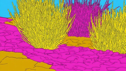 Vibrant stylized botanical landscape illustration