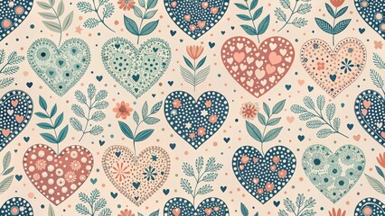 Charming Hearts and Floral Pattern A Delightful Seamless Design for Festive Celebrations