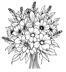 Outline image, practice painting, bouquet painting, vector format