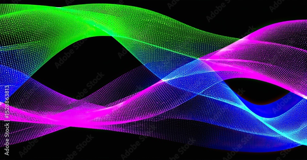 Aufkleber Bright colorful waves flow across black background. Dynamic lines create abstract visual effect. Vivid hues suggest energy, movement.
