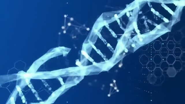 Animated Dna Strand Molecule Structure on Gradient Blue Backdrop Suitable for Pharmaceutical And Scientific Laboratory Display - Powered by Adobe