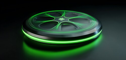 cyber green radiant wireless charging pad hovering disc dynamic glow pattern tech concept art with futuristic ambient lighting