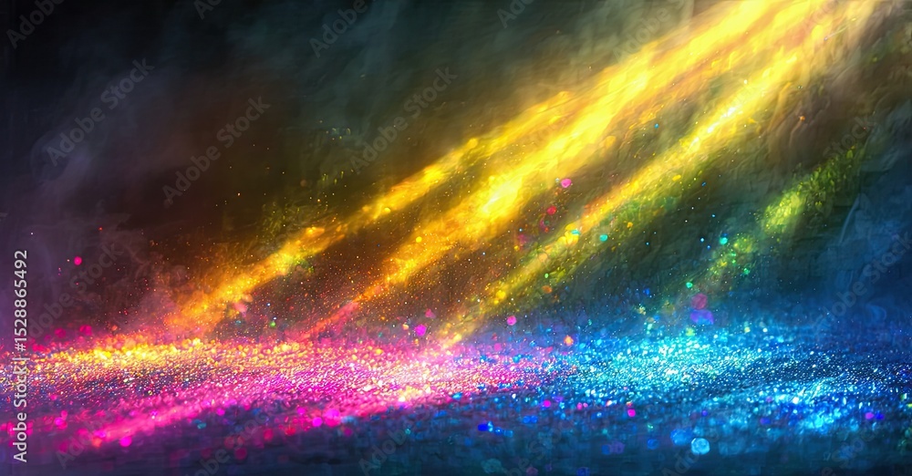 Poster vibrant colorful abstract explosion. bright hues blend, creating dynamic energy. light streaks radia