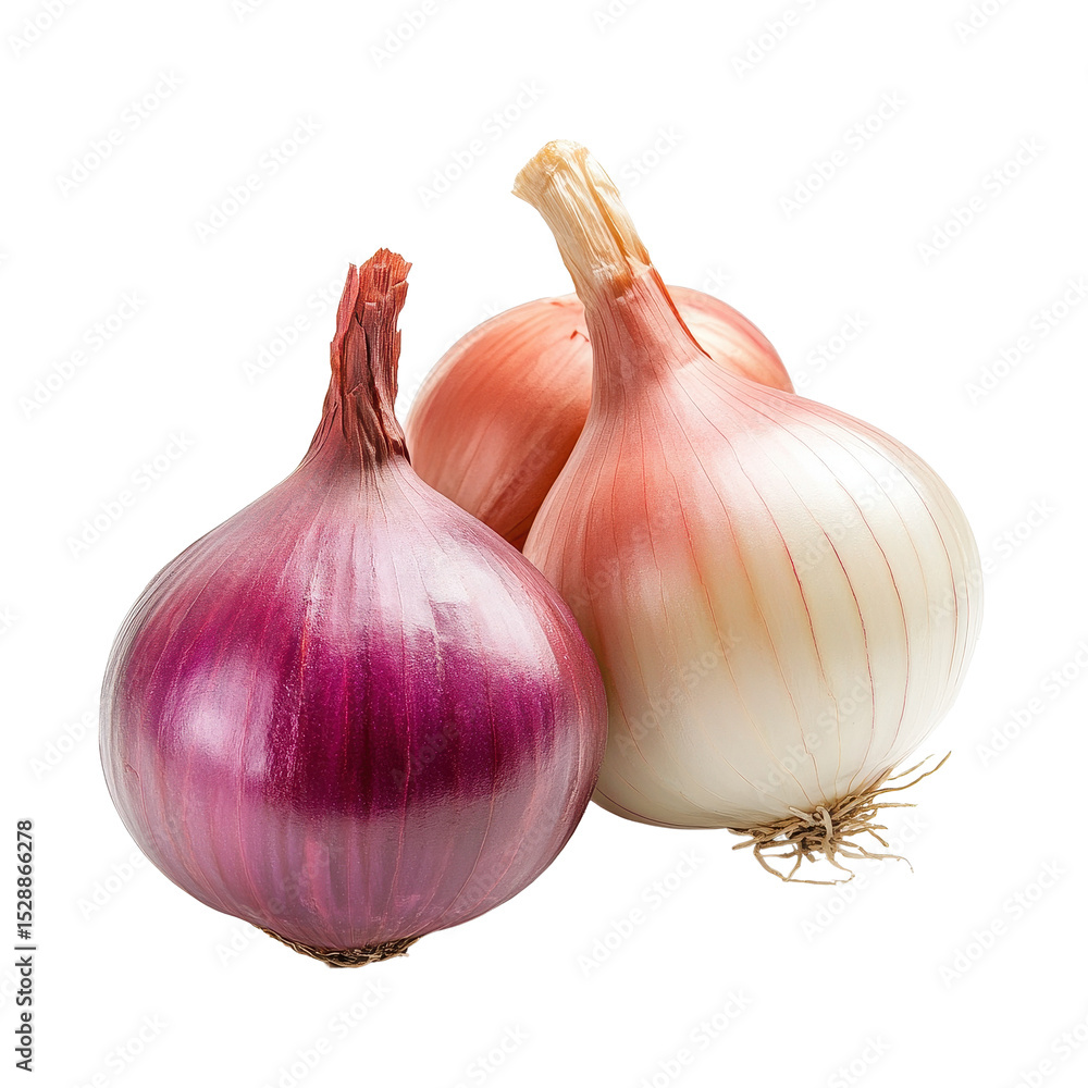 Poster fresh shallots and onions isolated on transparent background for culinary uses in cooking and recipe