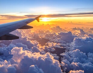 Obraz premium Sunset sky with beautiful clouds from the airplane window