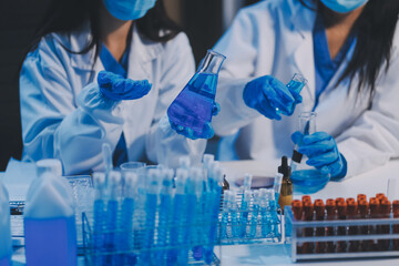Research, experiment and medical trial being done by a scientist in a lab, science facility or...
