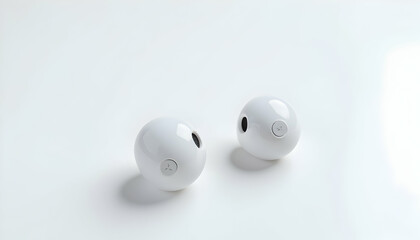 Two White Spherical Objects on White Surface with Button Details