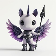 Angelic Unicorn Warrior Holding a Spear Isolated White Background