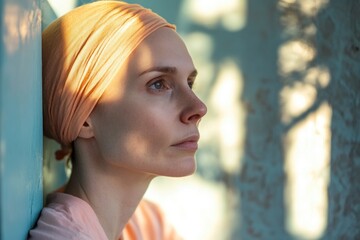 Woman with headscarf showing cancer awareness and hope