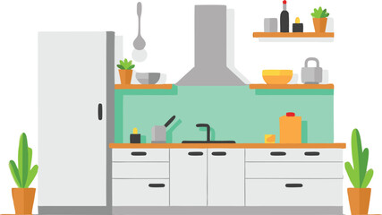 Minimalist Kitchen Interior with Window and Green Accents