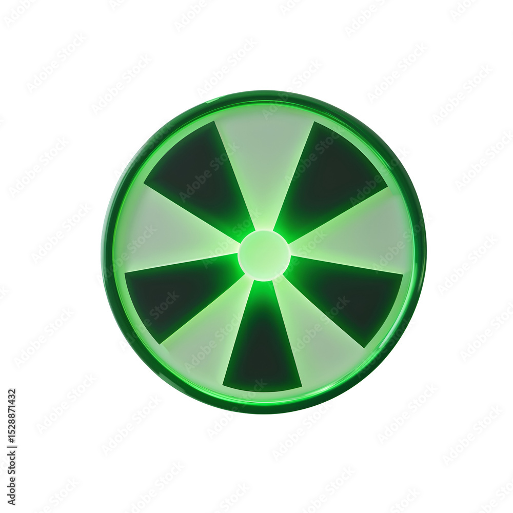 Poster luminous futuristic radiation warning emblem with vibrant neon green glow and polished translucent s