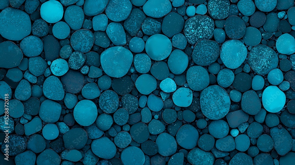 Aufkleber close-up of various sized blue pebbles with textured surfaces, creating a visually appealing pattern