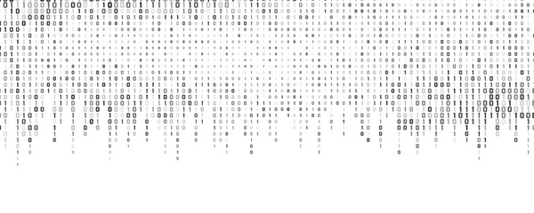 Minimalist binary code falling from top with random black digits 0 and 1 on white backdrop. Data processing. Coding concept for scientific technology presentation. Vector illustration.