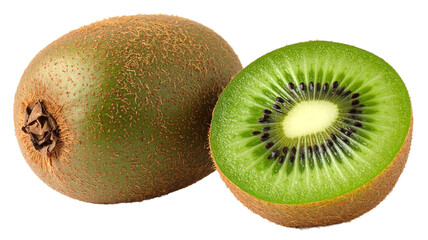 Fototapeta premium Whole and sliced Kiwi fruit isolated on transparent background