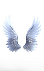 3d Illustration Elegant white angel wings glow softly, symbolizing purity, divinity, and spiritual grace.