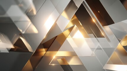 Abstract geometric shapes with golden and gray triangular elements