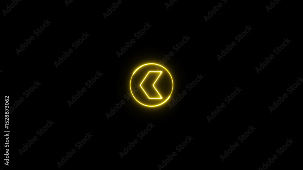 Poster yellow color arrow points to the left. flashing neon icon to the left arrow. left neon arrow.