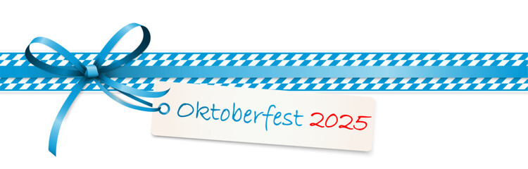 blue and white ribbon bow with text Oktoberfest 2025