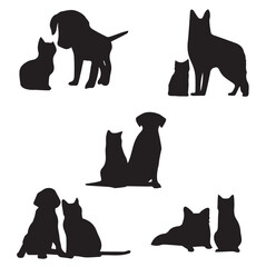 Flat design dog and cat silhouette illustration