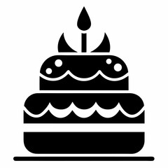 Birthday cake with candles silhouette vector icon, isolated on white background