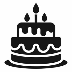 Birthday cake with candles silhouette vector, isolated on white background