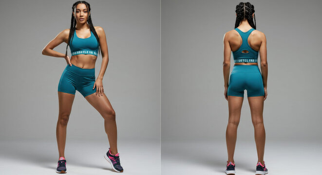 Woman in teal sportswear