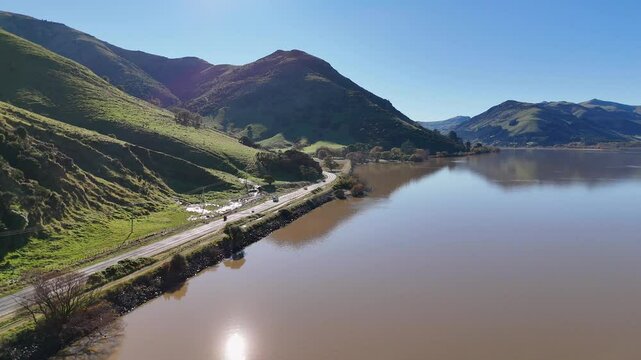 Scenic Aerial View of Lake Forsyth in Akaroa