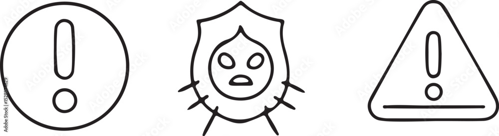 Poster scam icons warning symbol set alert fraud security caution vector design collection