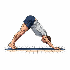 Athletic Man Practicing Downward-Facing Dog (Adho Mukha Svanasana) Yoga Pose Vector Illustration - International Yoga Day, June 21st, Yoga Day Celebration.