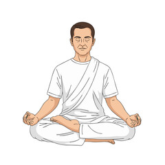 Peaceful Man Meditating in Lotus Pose (Padmasana) with Gyan Mudra Vector Illustration - International Yoga Day, June 21st, Yoga Day Celebration.