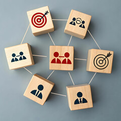 crm focus group concept wooden blocks target