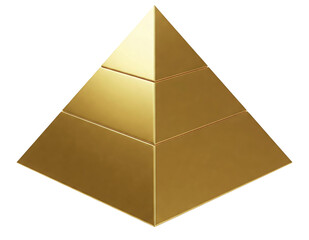 Golden 3D Pyramid on transparent Background. Striking golden pyramid symbol of ancient Egypt, representing royal power, eternal life, and a connection to the sun god.  PNG
