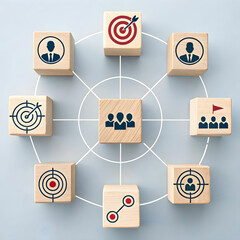 crm focus group concept wooden blocks target
