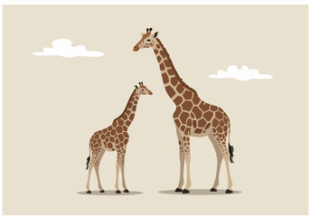 heartwarming  giraffe mother and calf showcasing a beautiful family bond Simple elegant design with soft colors and a charming nostalgic feel Ideal for family nature and wildlife themes