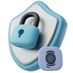 3D Shield with lock and Fingerprint, Cyber Security. 