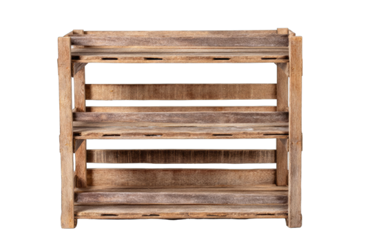 Wooden crate shelf with three tiers