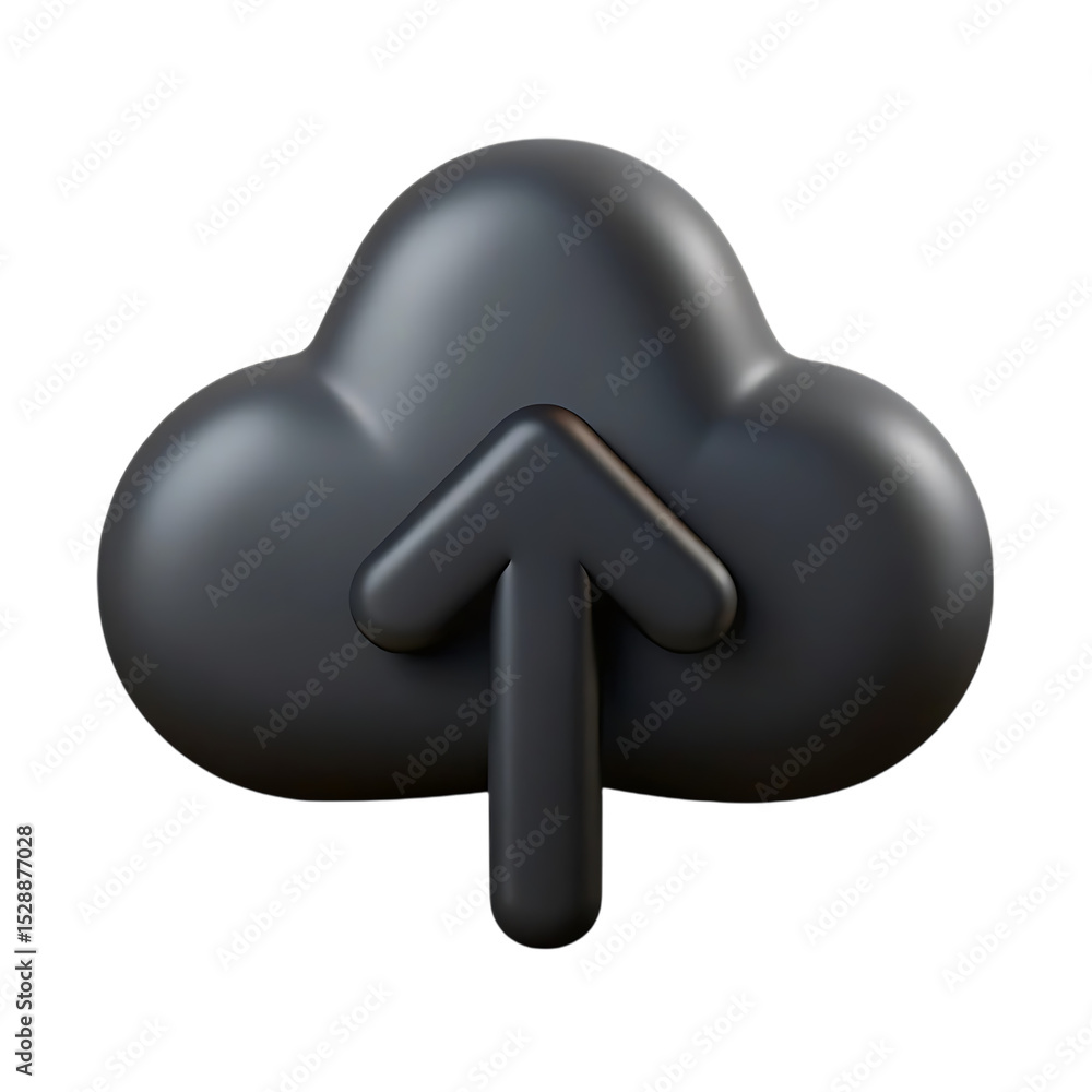 Poster 3d black cloud upload icon isolated on transparent background