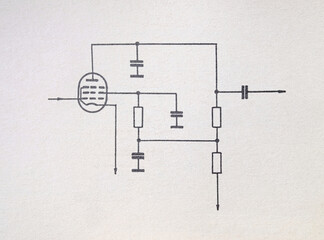Paper schematic diagram of the electrical circuit of a simple low frequency amplifier using a...