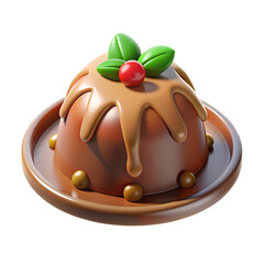 Fototapeta premium 3D Render: Festive Chocolate Christmas Pudding with Holly