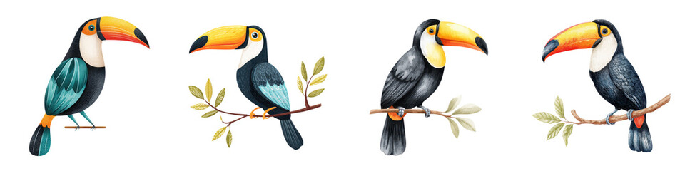 Fototapeta premium Colorful tropical birds perched on branches