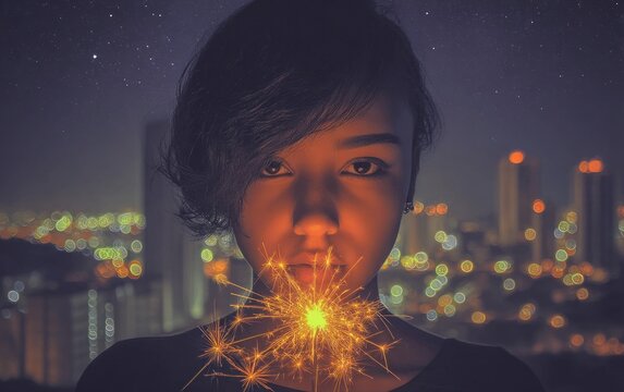 Close-up, night city portrait - Powered by Adobe