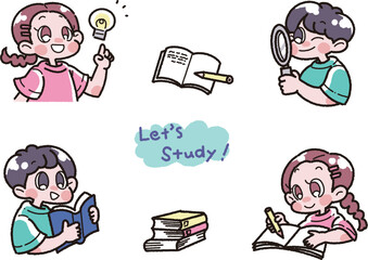 勉強をしている子どものイラストセット