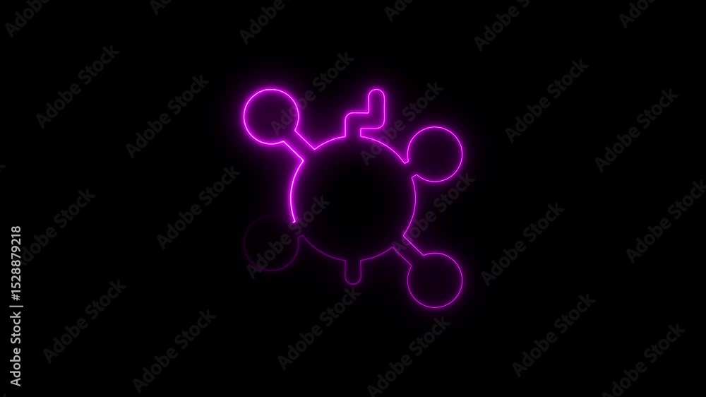 Poster neon purple molecule structure illuminated on black background suitable for science or tech concepts
