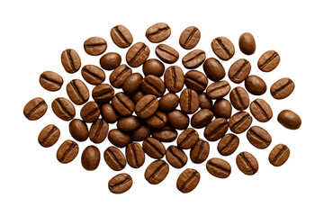 Fresh Coffee Beans Together Viewed from the Top isolated on transparent background